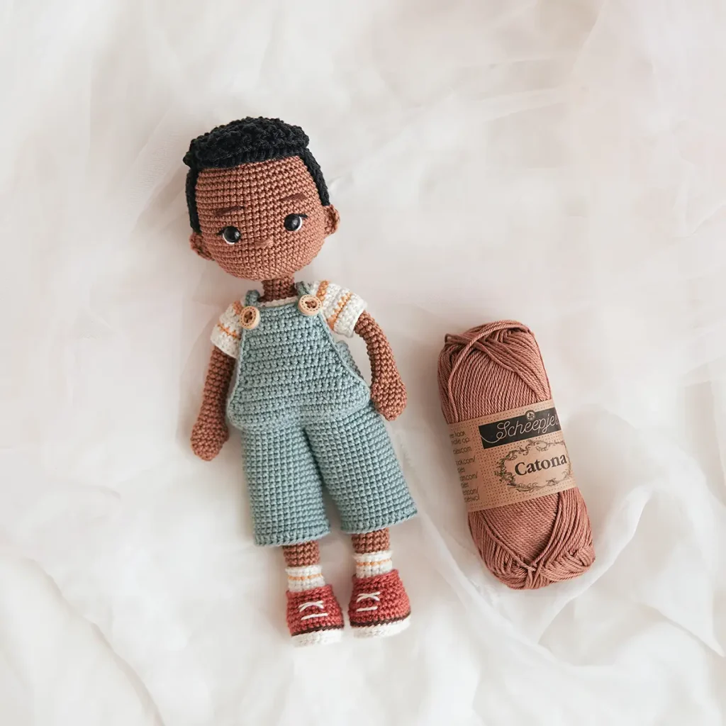 Crochet Doll Skin Color Cotton Scheepjes Catona Yarn Dark skin tone Green Frog Crochet