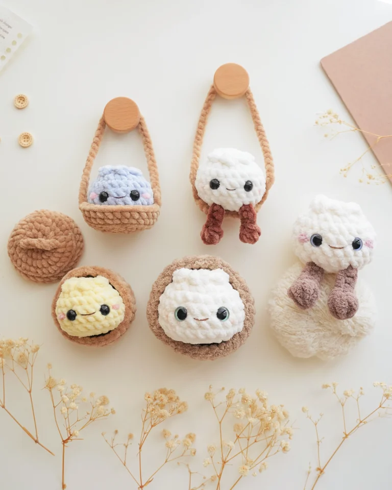 Free Crochet Pattern Squishy mystery Dumpling in steamer